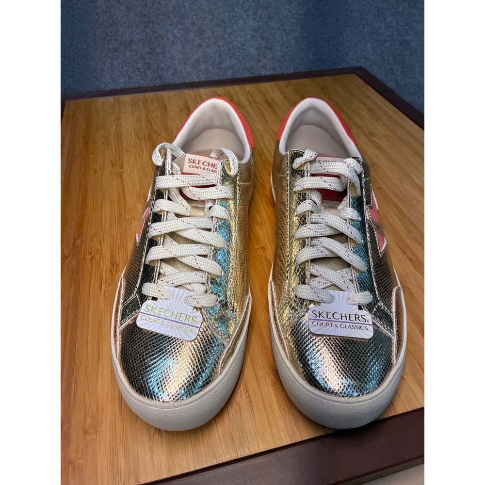 Skechers Court & Classics Gold Metallic Snakeskin Star Sneakers Womens 7.5